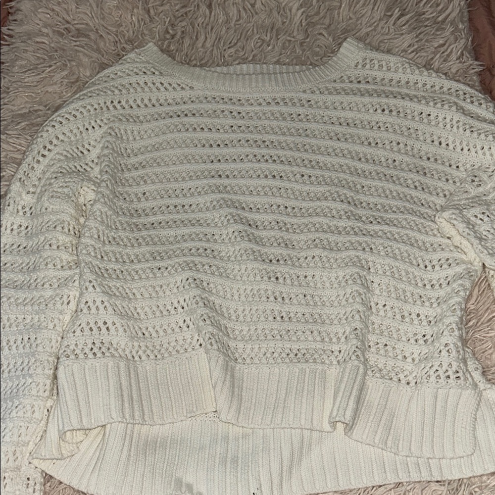 Aeropostale White Cable Knit Crew Neck Sweater